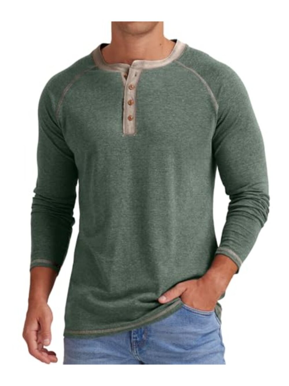 Men's Henley Long Sleeve T-Shirt Cotton Casual Shirt Regular Fit